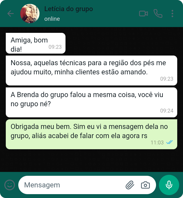 Depoimento da Letícia no WhatsApp