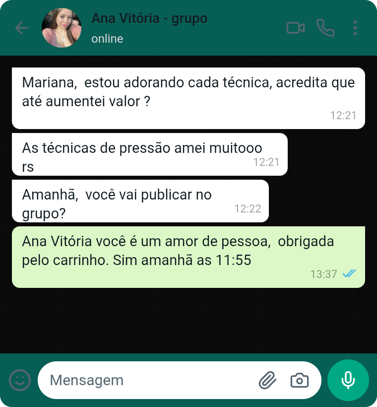 Depoimento da Ana Vitória no WhatsApp
